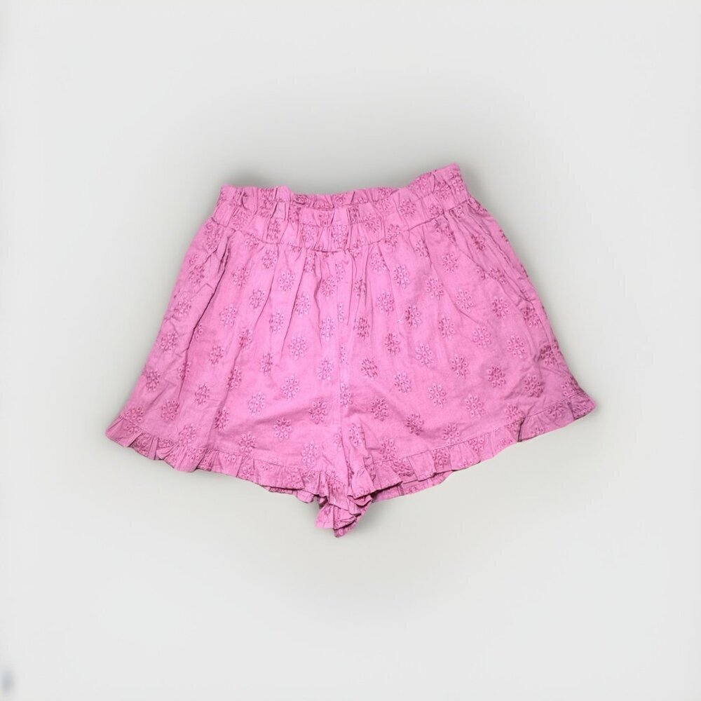 Primark Pink Boho Floral Cotton Elastic Waist Shorts- Size 8 US Embroidered